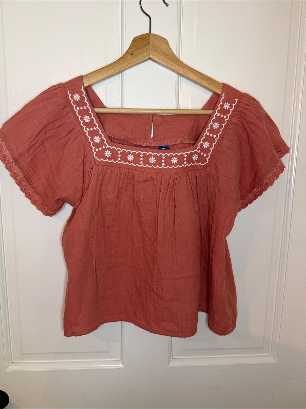 Old Navy Rust Pink Square-Neck Embroidered Top
